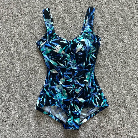 Maxine Of Hollywood Standard Shirred Front Girl Leg One Piece Swimsuit Size 10 - Picture 1 of 5